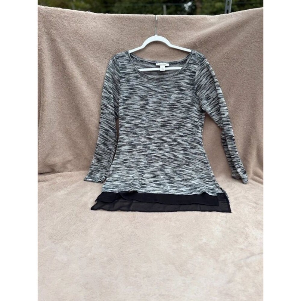 White House Black Market Space Dye Knit Tunic Chiffon Layered Hem Size S